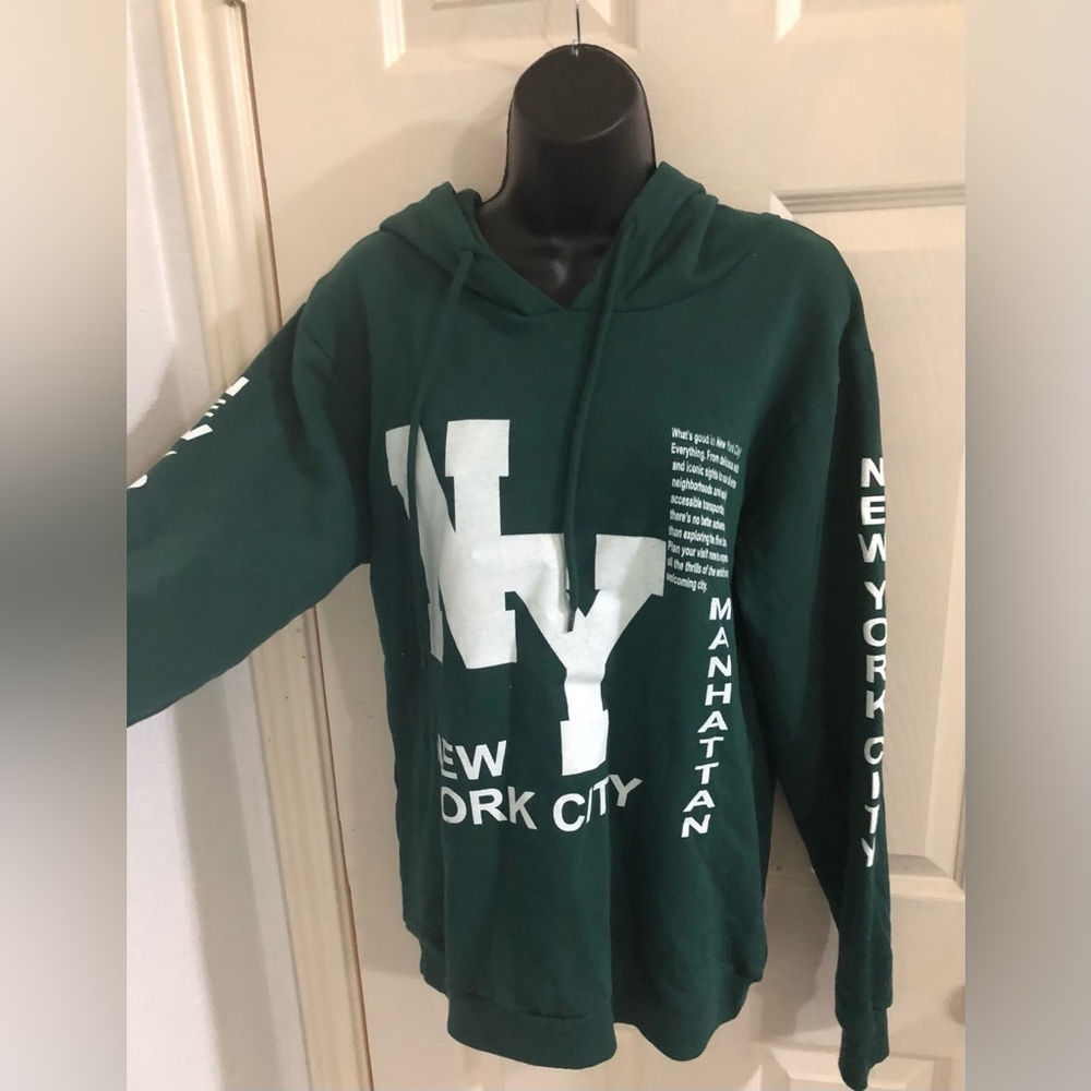 Green NYC Manhattan graphic print 100% cotton hoodie size XL new
